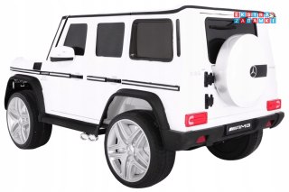 Białe Mercedes AMG G65 na akumulator - 2x45W, 12V/10Ah, Bagażnik, Światła, Dźwięki - [G65.EXL]