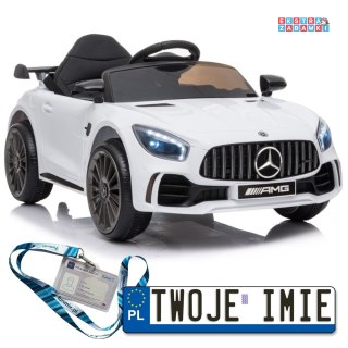 Białe Mercedes AMG GT R na akumulator - 2x45W, Ekoskóra, EVA, LED