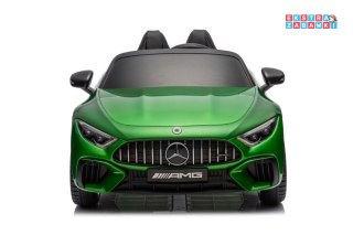 Zielony Mercedes AMG SL63 na akumulator - 2x200W, 24V/7Ah, ekoskóra, EVA, LED, USB, MP3, pasy - [16879]