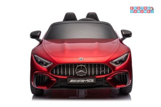Czerwony Mercedes AMG SL63 na akumulator - 2x200W, 24V/7Ah, ekoskóra, EVA, LED, USB, MP3, pasy - [16877]
