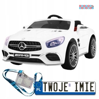 Biały Mercedes AMG SL65 na akumulator - Pilot, Bagażnik, Regulacja siedzenia, MP3, LED, Wolny Start
