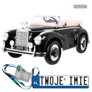 Czarny Mercedes Benz 300S Retro na akumulator - 12V/10Ah, 2x35W, Pilot, EVA, LED, MP3 - [LS-618.EXL]