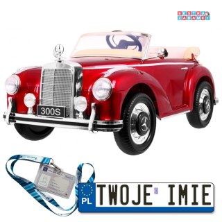 Czerwony Mercedes Benz 300S Retro na akumulator - 12V/10Ah, 2x35W, Pilot, EVA, LED, MP3 - [LS-618.EXL]