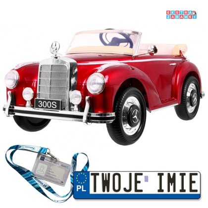Czerwony Mercedes Benz 300S Retro na akumulator - 12V/10Ah, 2x35W, Pilot, EVA, LED, MP3 - [LS-618.EXL]