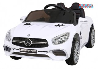 Biały Mercedes Benz AMG SL65 S na akumulator - Pilot, Audio, LED, Ekoskóra, EVA, Wolny Start - [XMX602B]