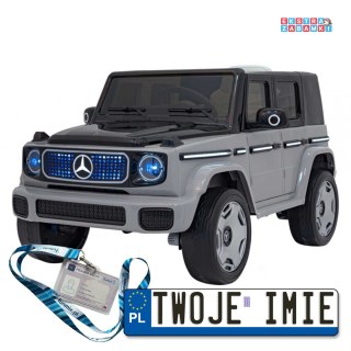 Szary Mercedes Benz EQG na akumulator - Ekoskóra, EVA, Mp3, Bluetooth, Pasy