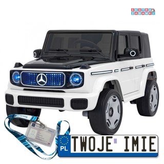 Biały Mercedes Benz EQG na akumulator - Ekoskóra, EVA, Mp3, Bluetooth, Pasy