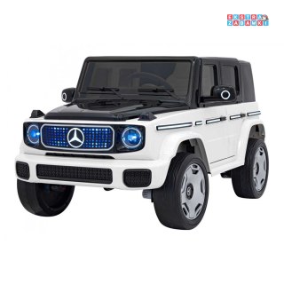 Biały Mercedes Benz EQG na akumulator - Ekoskóra, EVA, Mp3, Bluetooth, Pasy