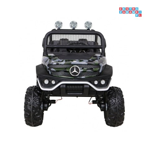 [JL199] Mercedes Benz Unimog lakierowany na akumulator 4x35W 12V/10Ah Pilot Wolny Start MP3 LED - moro
