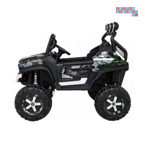 [JL199] Mercedes Benz Unimog lakierowany na akumulator 4x35W 12V/10Ah Pilot Wolny Start MP3 LED - moro