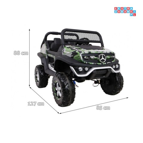 [UNIMOG] Mercedes Benz Unimog lakierowany na akumulator 12V/14Ah ekoskóra EVA MP3 - moro