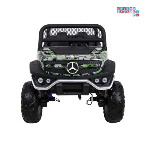 [UNIMOG] Mercedes Benz Unimog lakierowany na akumulator 12V/14Ah ekoskóra EVA MP3 - moro
