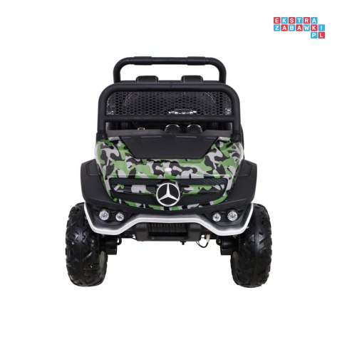 [UNIMOG] Mercedes Benz Unimog lakierowany na akumulator 12V/14Ah ekoskóra EVA MP3 - moro