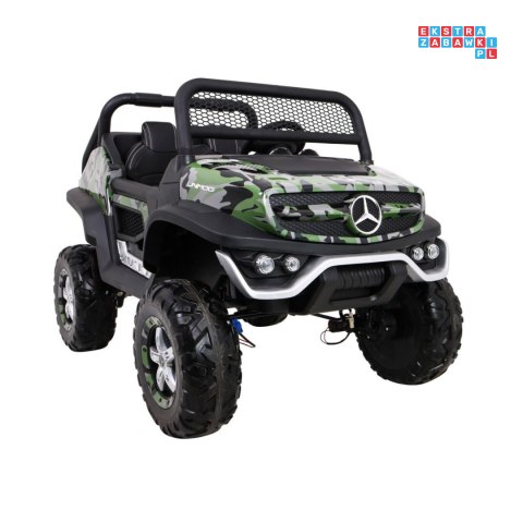 [UNIMOG] Mercedes Benz Unimog lakierowany na akumulator 12V/14Ah ekoskóra EVA MP3 - moro