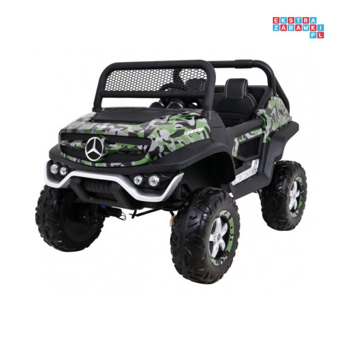 [UNIMOG] Mercedes Benz Unimog lakierowany na akumulator 12V/14Ah ekoskóra EVA MP3 - moro