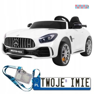 Biały Mercedes-Benz GT R na akumulator - 4x4, Nawiew powietrza, Pilot, EVA, MP3, LED