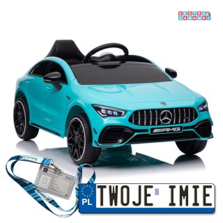 Turkusowy Mercedes CLA 45S AMG na akumulator - 4x4, Ekoskóra, EVA, MP3, USB, LED