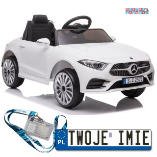 Białe Mercedes CLS 350 na akumulator - 2x35W, Ekoskóra, EVA, LED, MP3