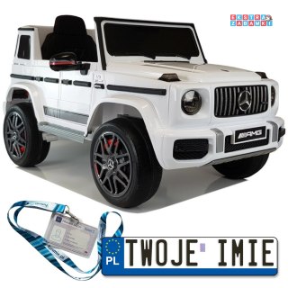 Białe Mercedes G63 na akumulator - 2x45W, Pilot, Ekoskóra, EVA, LED, MP3