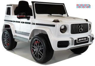 Białe Mercedes G63 na akumulator - 2x45W, Pilot, Ekoskóra, EVA, LED, MP3