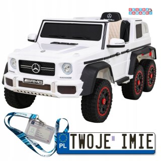 Białe Mercedes G63 AMG na akumulator - Pilot, 6 kół EVA, Wolny Start, MP3, LED