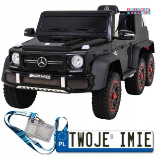 Czarne Mercedes G63 AMG na akumulator - Pilot, 6 kół EVA, Wolny Start, MP3, LED