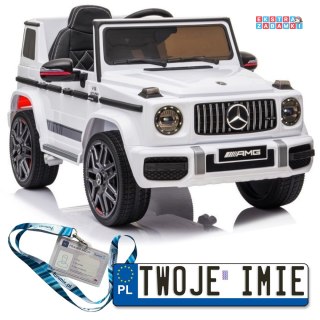 Biały Mercedes G63 AMG na akumulator - 2x45W, pilot, Ekoskóra, EVA, LED