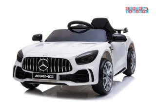 Biały Mercedes GTR na akumulator - 2x45W, 12V/4.5Ah, Pilot, Ekoskóra, EVA, LED - [3867]