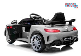 [3870] Mercedes GTR Lakierowany na akumulator 2x45W 12V/4.5Ah Pilot Ekoskóra EVA LED - szary