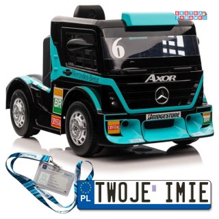 [4253] Ciężarówka Mercedes XMX622 na akumulator 2x45W 12V/10Ah Ekoskóra EVA LED - cyjan