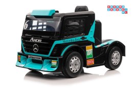 [4253] Ciężarówka Mercedes XMX622 na akumulator 2x45W 12V/10Ah Ekoskóra EVA LED - cyjan