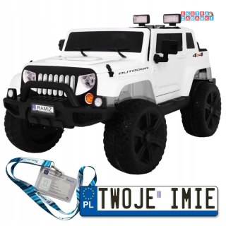 Biały Mighty Jeep na akumulator - 4x45W, z Pilotem, dla dzieci, 2 bagażniki