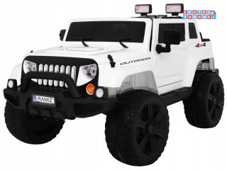 Biały Mighty Jeep na akumulator - 4x45W, z Pilotem, dla dzieci, 2 bagażniki