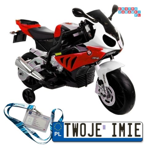 [1719] Motocykl BMW S1000RR na akumulator 2x45W 12V/7Ah ekoskóra EVA LED - czerwony