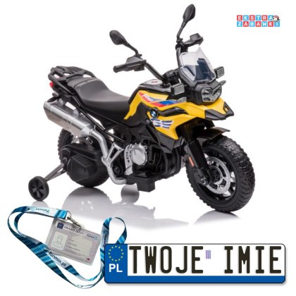 Żółty Motor BMW F850 na akumulator - 2x45W, 12V/7Ah, LED, MP3, wolny start - [11950]