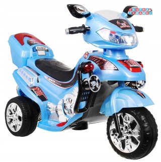 Niebieski Motorek F928 na akumulator - 30W, Kłakson, Kufer, Światła, Melodie