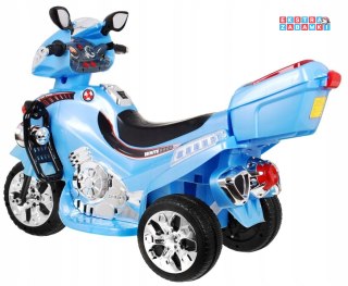 Niebieski Motorek F928 na akumulator - 30W, Kłakson, Kufer, Światła, Melodie