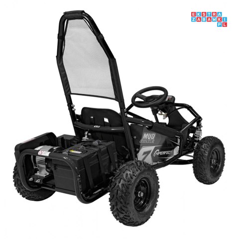 [GK008E] Gokart Mud Monster na akumulator 1x1000W 48V/20Ah koła pompowane sportowe siedzenie z pasami - czarny