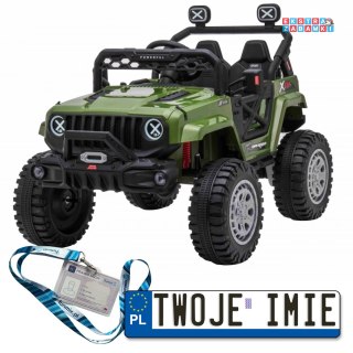 Zielony OFF Road speed na akumulator - 4x35W, 12V/7Ah, ekoskóra, radio - [HL598]