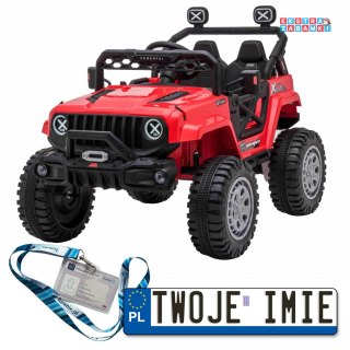 Czerwony OFF Road speed na akumulator - 4x35W, 12V/7Ah, ekoskóra, radio - [HL598]