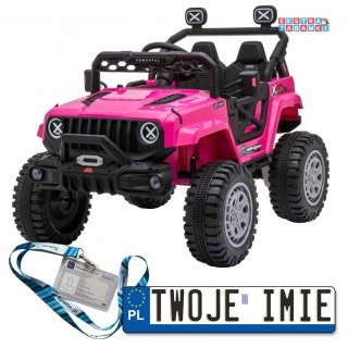 Różowy OFF Road speed na akumulator - 4x35W, 12V/7Ah, ekoskóra, radio - [HL598]