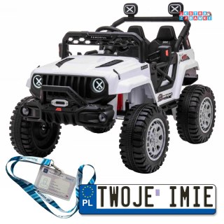 Białe OFF Road speed na akumulator - 4x35W, 12V/7Ah, ekoskóra, radio - [HL598]