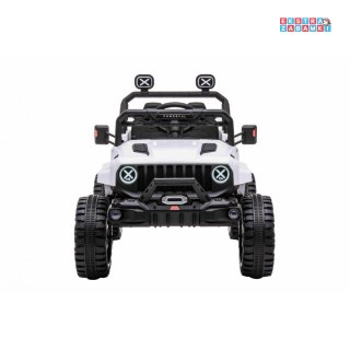 Białe OFF Road speed na akumulator - 4x35W, 12V/7Ah, ekoskóra, radio - [HL598]