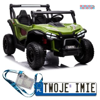 Zielone Autko terenowe S618 buggy na akumulator 4x4 - zielony, 4x45W, 24V/7Ah, ekoskóra, koła EVA, Bluetooth, LED [13547]