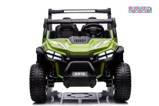 Zielone Autko terenowe S618 buggy na akumulator 4x4 - zielony, 4x45W, 24V/7Ah, ekoskóra, koła EVA, Bluetooth, LED [13547]