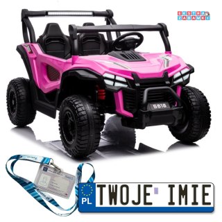 Różowe Autko terenowe S618 buggy na akumulator 4x4 - różowy, 4x45W, 24V/7Ah, ekoskóra, koła EVA, Bluetooth, LED [13545]