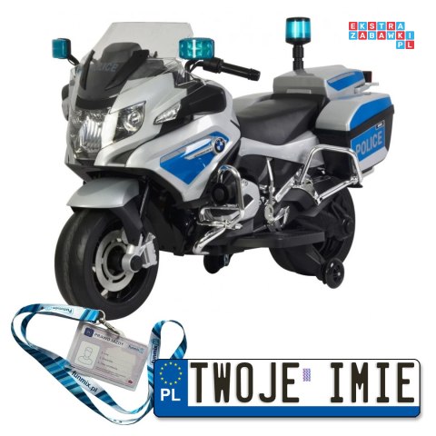 [PA.212.SR] Motocykl BMW policja 12V/7Ah koła EVA, kluczyk, policyjne światła LED