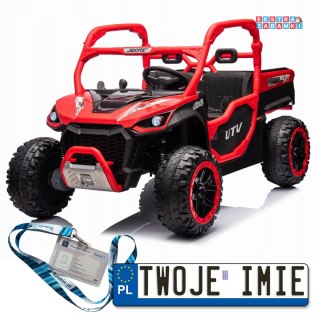 Czerwony Farmer Truck UTV Racing buggy na akumulator 4x4 - czerwony, 4x75W, ekoskóra, EVA, USB, Pasy, LED [HC-307]
