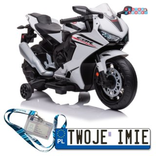 Biały Motor Honda CBR 1000RR na akumulator - 1x45W, 12V/3.5Ah, LED, melodie i klakson - [13556]