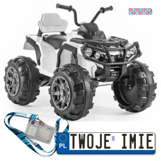 Biały Quad R/C na akumulator - 2x45W, 12V/7Ah, dla dzieci, ekoskóra, EVA, LED, MP3 [599]